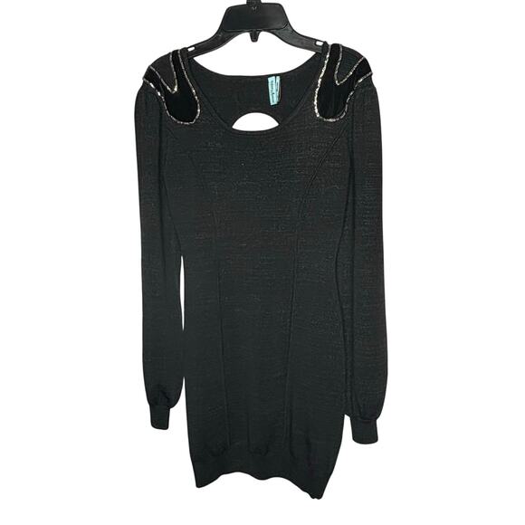 Guess Vintage Beaded Bow Trendy Holiday Open Back Party Long Sleeve Dress XS - Picture 1 of 14
